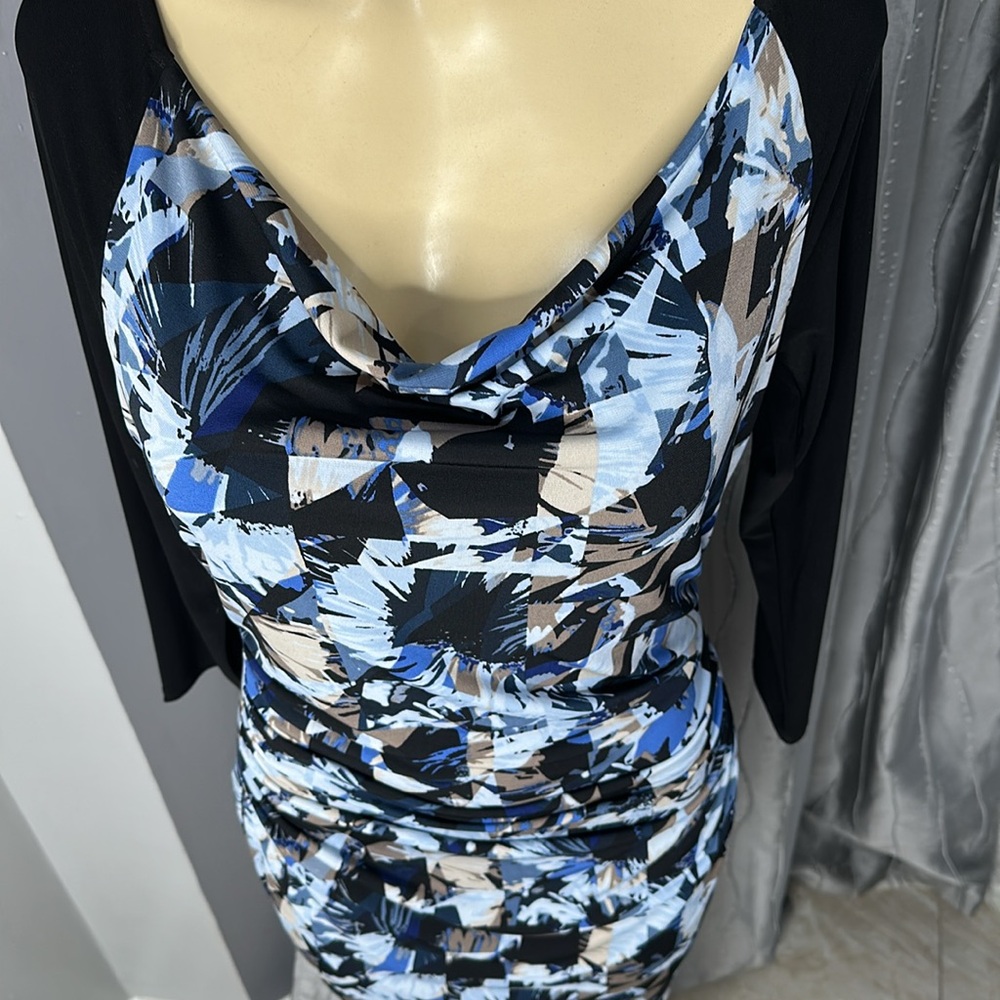Laundry By Desing Women’s Dress Sz 8 Sheart Dress Black/blue/brown print . - Picture 6 of 9